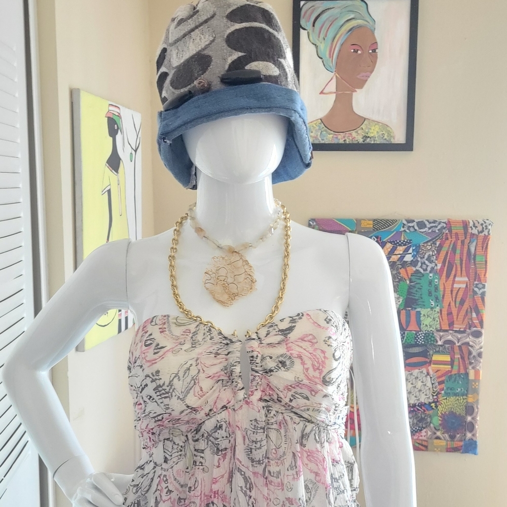 Funky freyed hobo african denim, jean hat,Handmade one size small medium fit